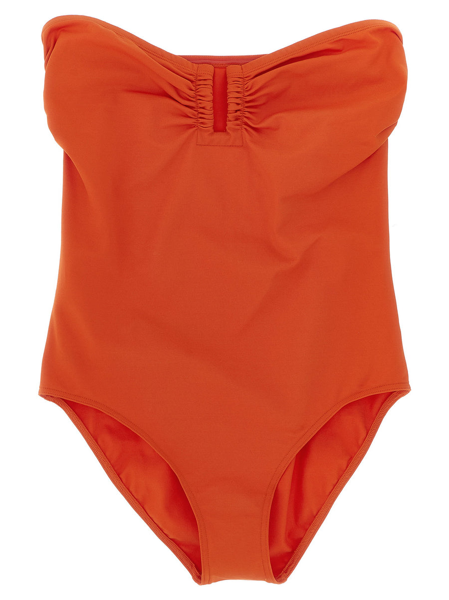 Eres Cassiopée Orange One Piece Swimsuit Off Shoulder Peau Douce Fabric