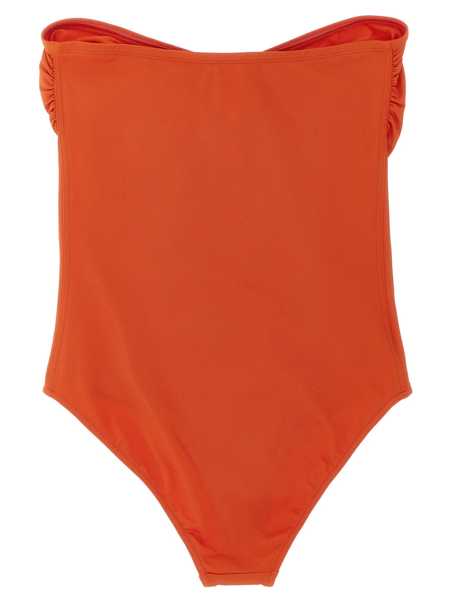 Eres Cassiopée Orange One Piece Swimsuit Off Shoulder Peau Douce Fabric