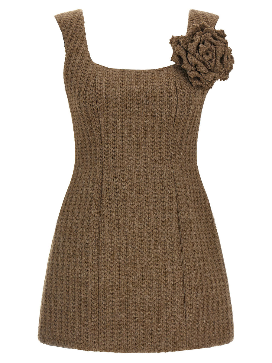 Giuseppe Di Morabito Luxurious Wool Dress For Women Removable Brooch Textured Knit Mini Fall Winter