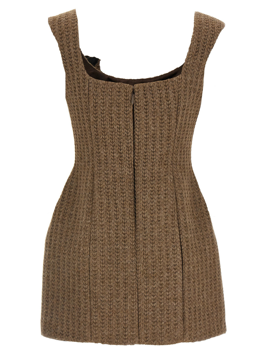 Giuseppe Di Morabito Luxurious Wool Dress For Women Removable Brooch Textured Knit Mini Fall Winter