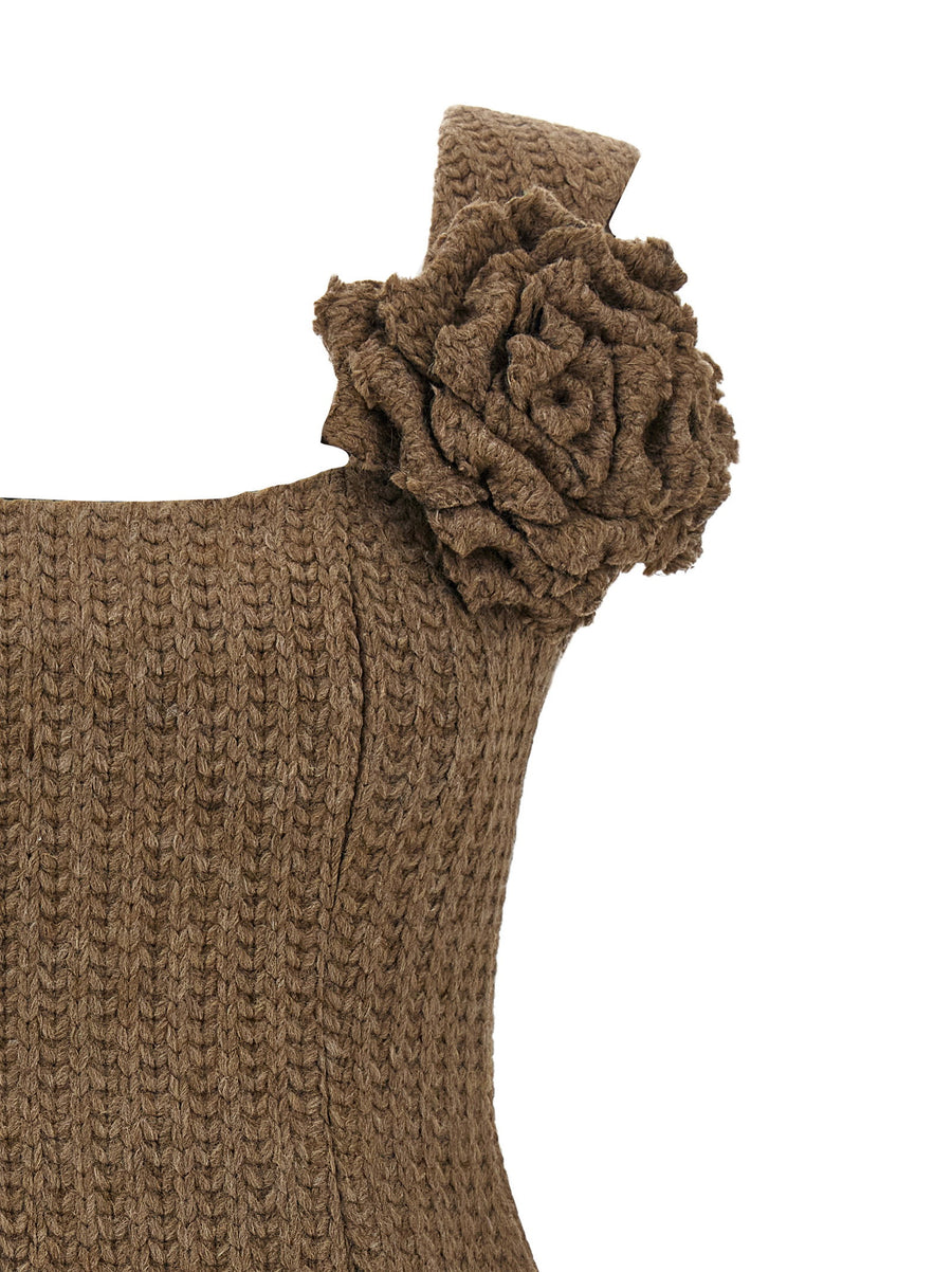 Giuseppe Di Morabito Luxurious Wool Dress For Women Removable Brooch Textured Knit Mini Fall Winter