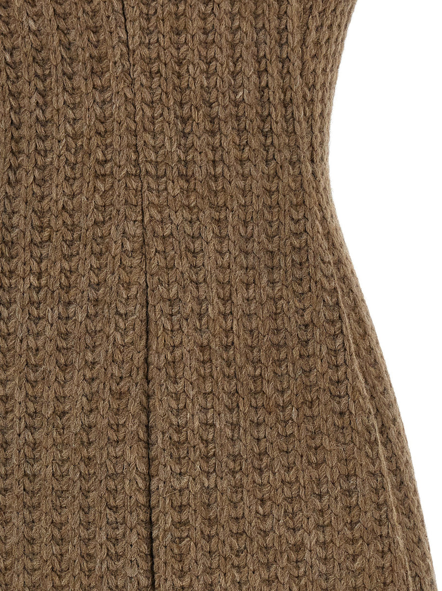 Giuseppe Di Morabito Luxurious Wool Dress For Women Removable Brooch Textured Knit Mini Fall Winter