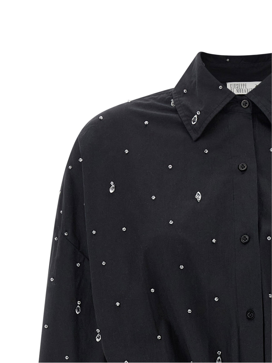Giuseppe Di Morabito Double Chemisier Dress Crystal Applique Day to Night Luxury Cotton Poplin for Women