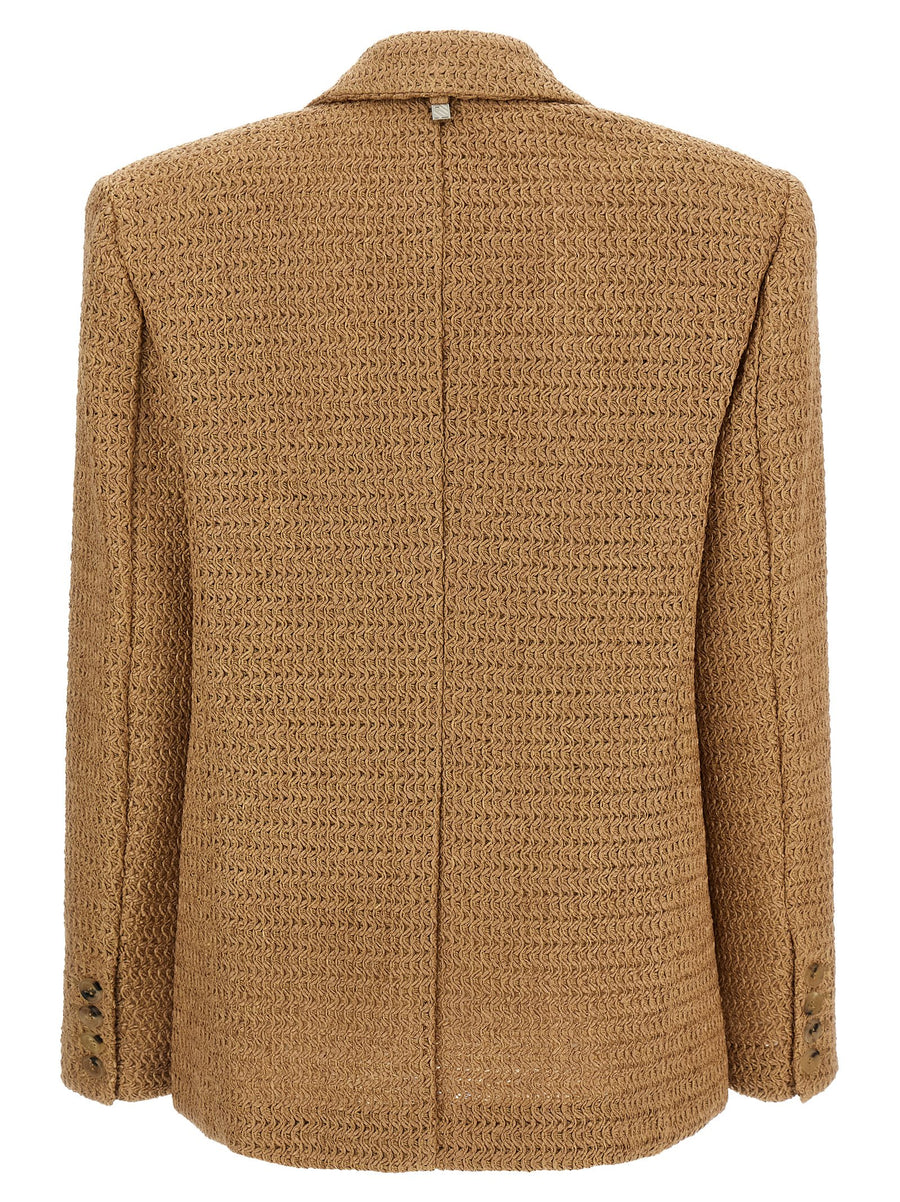 Giuseppe Di Morabito Braided Raffia Blazer For Women Luxury Texture And Removable Flower Brooch