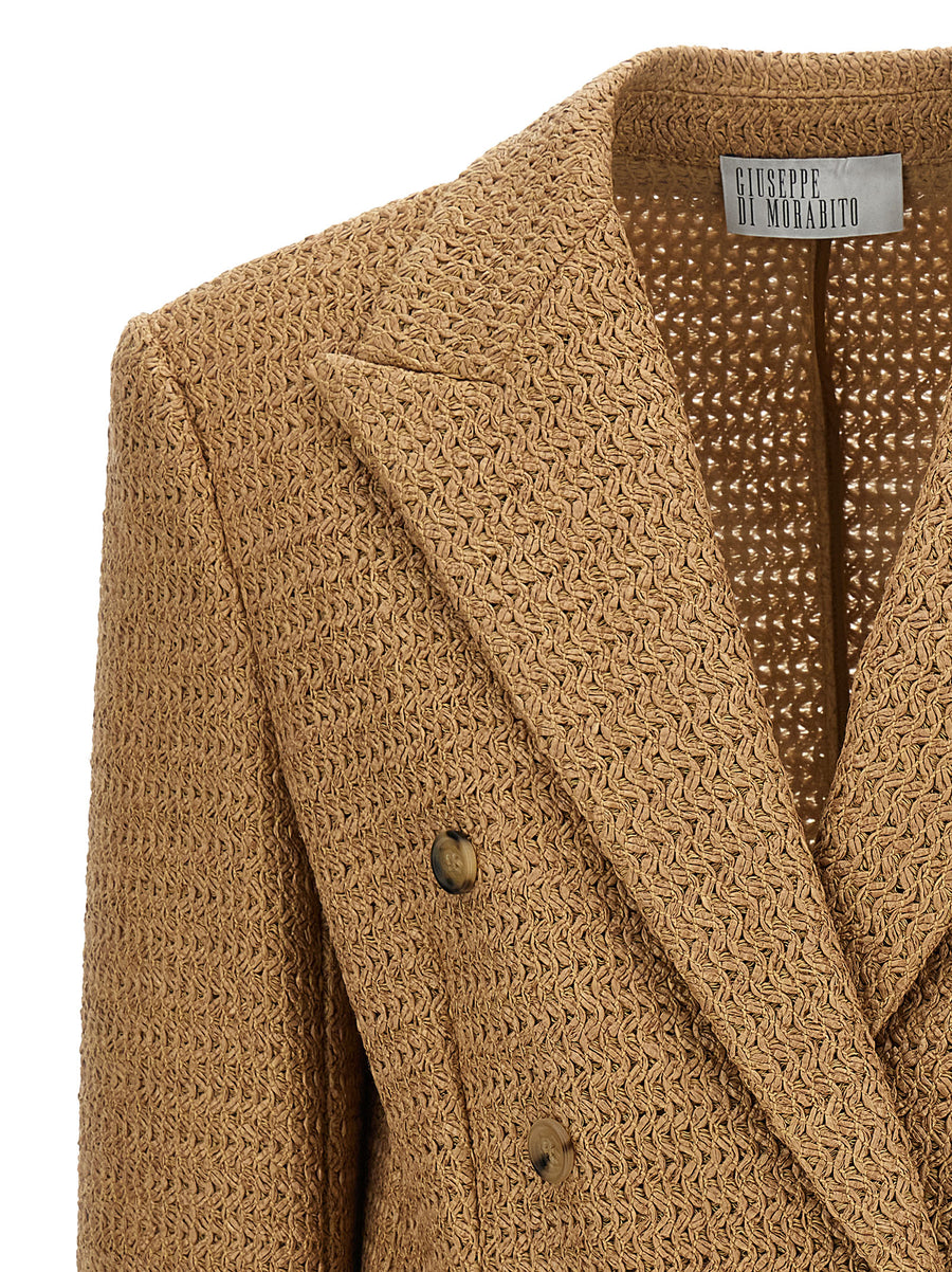 Giuseppe Di Morabito Braided Raffia Blazer For Women Luxury Texture And Removable Flower Brooch