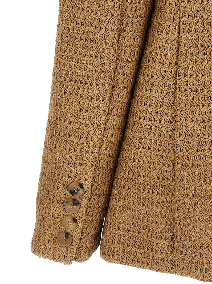 Giuseppe Di Morabito Braided Raffia Blazer For Women Luxury Texture And Removable Flower Brooch