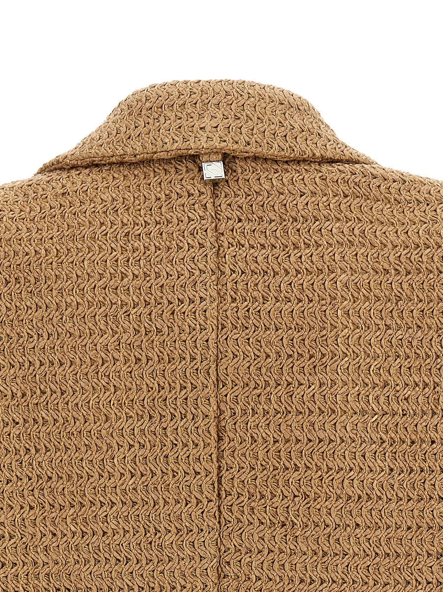Giuseppe Di Morabito Braided Raffia Blazer For Women Luxury Texture And Removable Flower Brooch