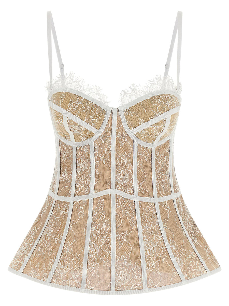 Giuseppe Di Morabito White Lace Bustier Top for Women - Day to Night, Adjustable Straps, Preformed Cups