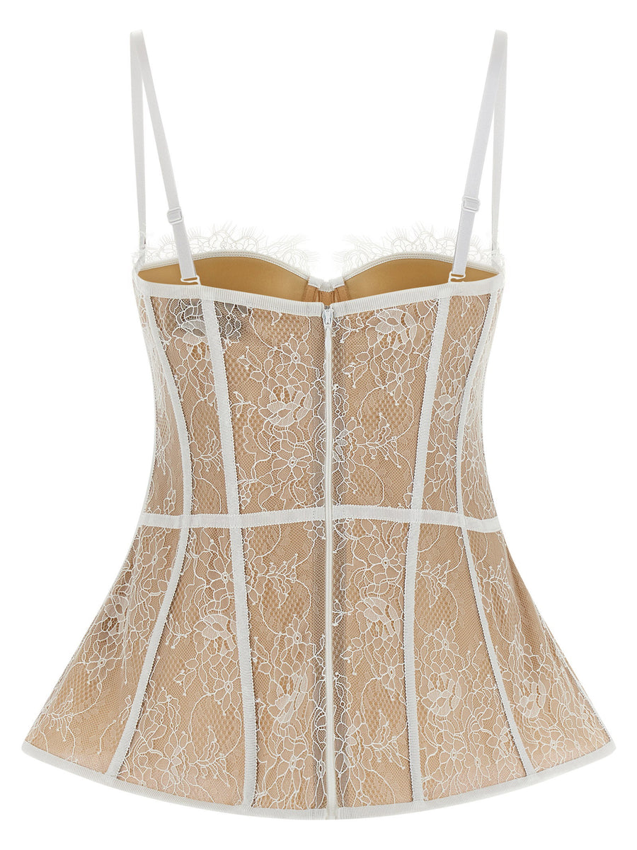 Giuseppe Di Morabito White Lace Bustier Top for Women - Day to Night, Adjustable Straps, Preformed Cups