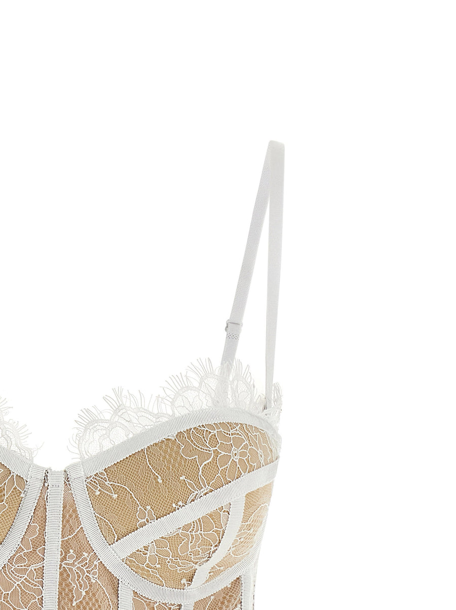 Giuseppe Di Morabito White Lace Bustier Top for Women - Day to Night, Adjustable Straps, Preformed Cups