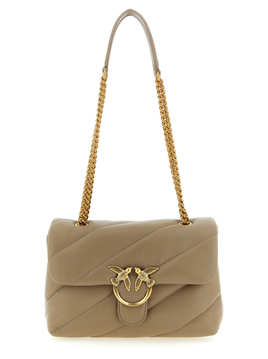 Pinko Beige Love Bag Puff Maxi Crossbody Lamb Leather With Oblique Quilting