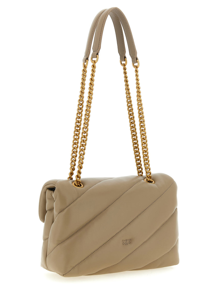 Pinko Beige Love Bag Puff Maxi Crossbody Lamb Leather With Oblique Quilting