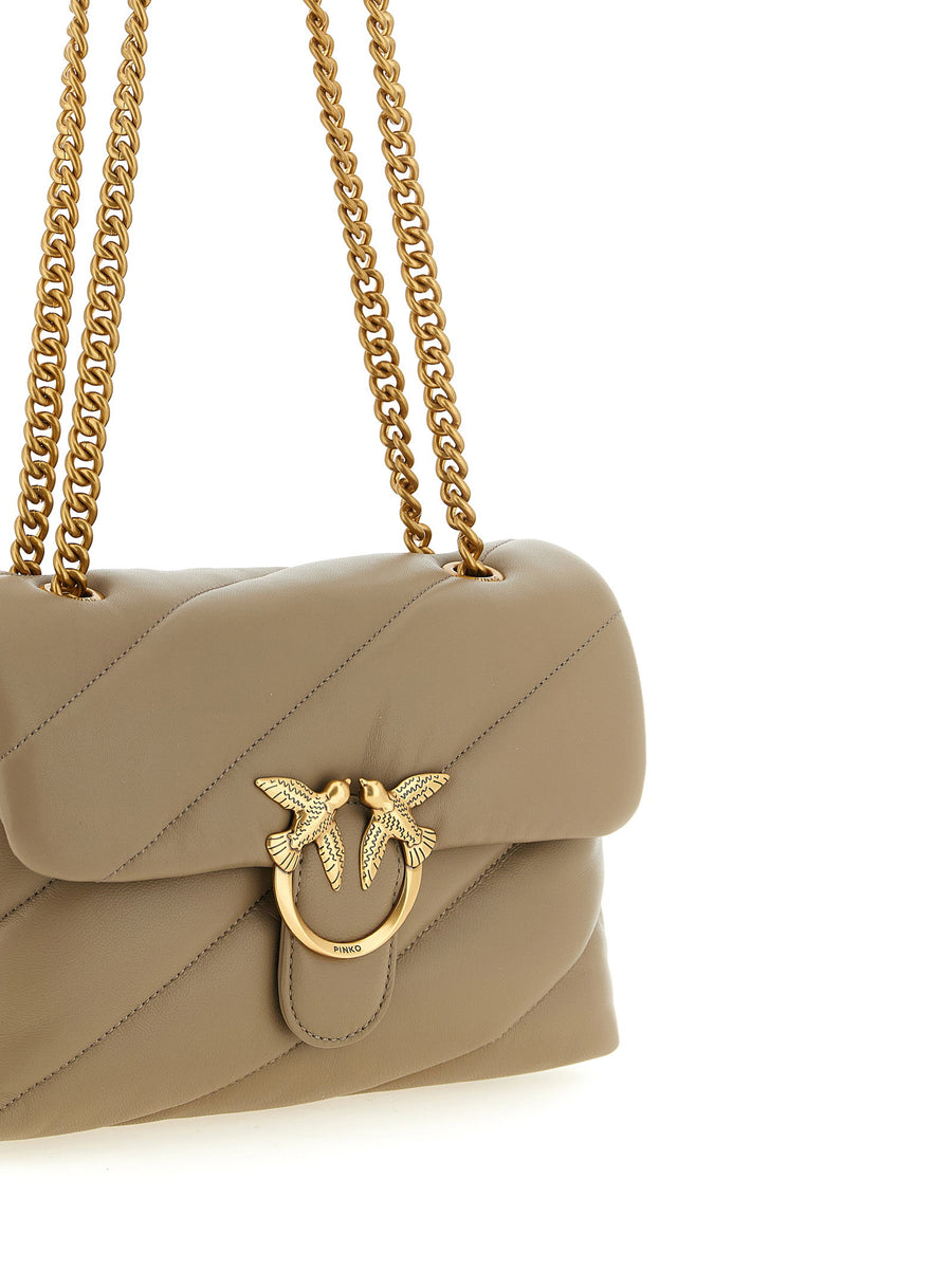 Pinko Beige Love Bag Puff Maxi Crossbody Lamb Leather With Oblique Quilting