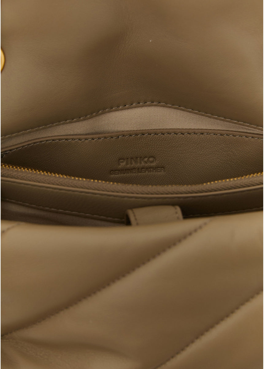 Pinko Beige Love Bag Puff Maxi Crossbody Lamb Leather With Oblique Quilting