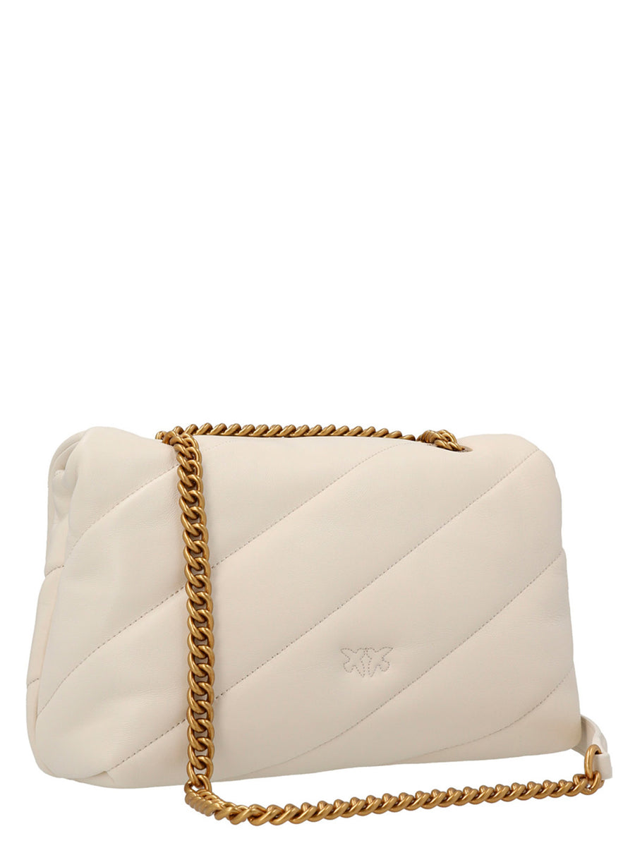 Pinko Love Puff Crossbody Bag White Nappa Leather Quilted Luxe For Women Elegant Everyday Accessory