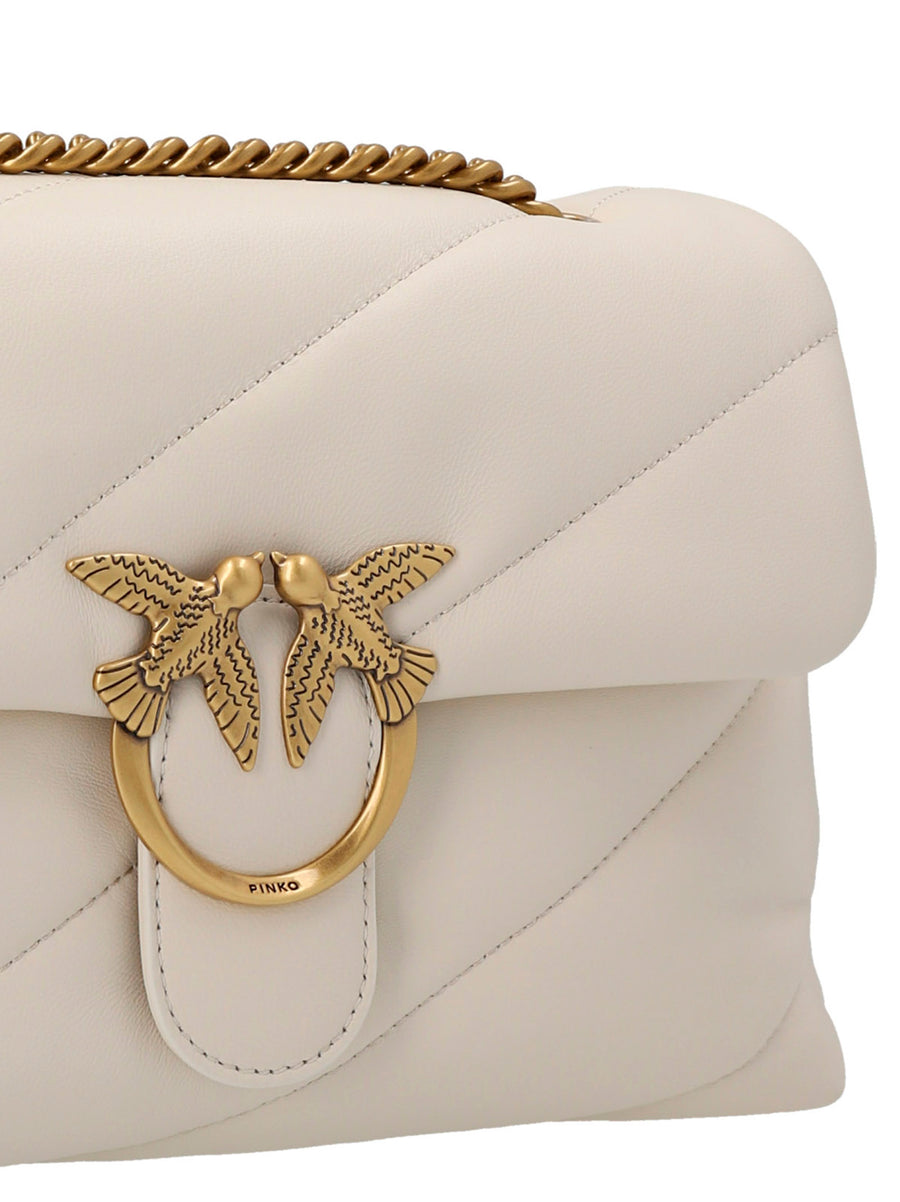 Pinko Love Puff Crossbody Bag White Nappa Leather Quilted Luxe For Women Elegant Everyday Accessory