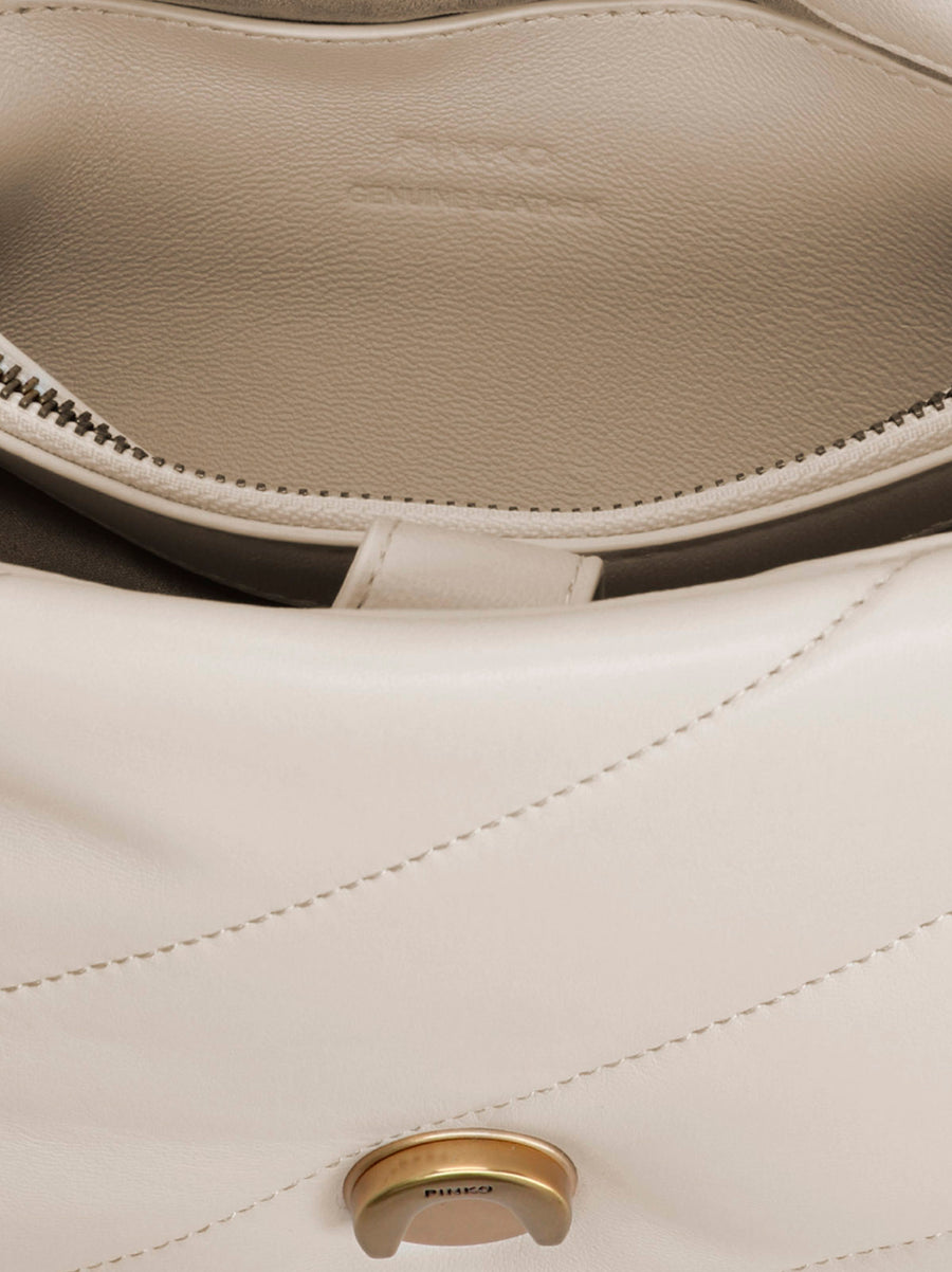 Pinko Love Puff Crossbody Bag White Nappa Leather Quilted Luxe For Women Elegant Everyday Accessory