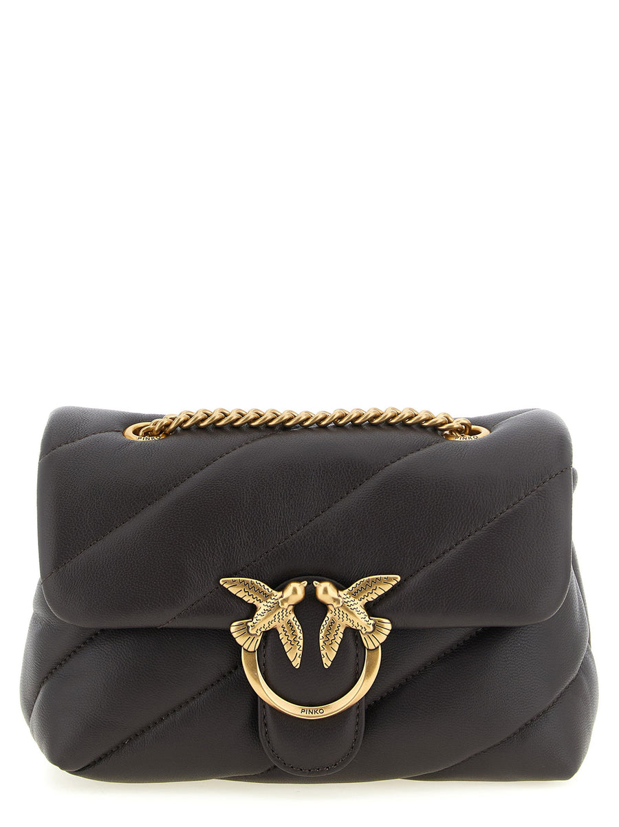 Pinko Love Puff Piccola Crossbody Bag Brown Lambskin Diagonally Quilted