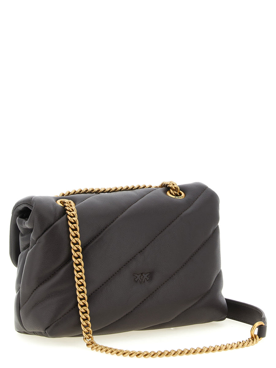 Pinko Love Puff Piccola Crossbody Bag Brown Lambskin Diagonally Quilted