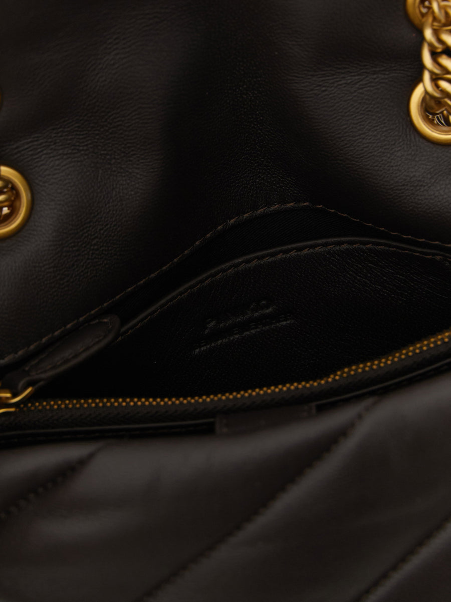 Pinko Love Puff Piccola Crossbody Bag Brown Lambskin Diagonally Quilted