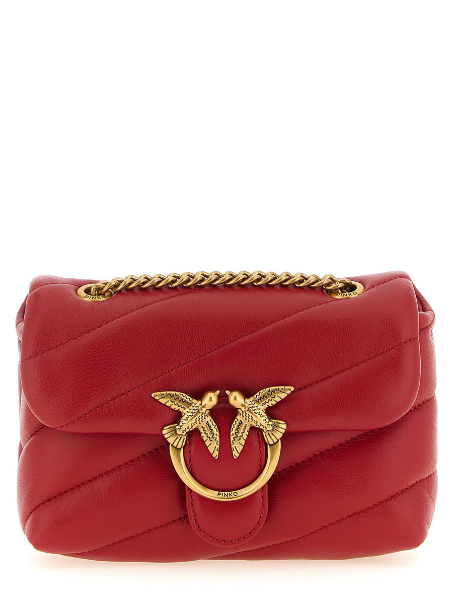 Pinko Baby Love Puff Red Lambskin Crossbody Bag With Love Birds Metal Plate