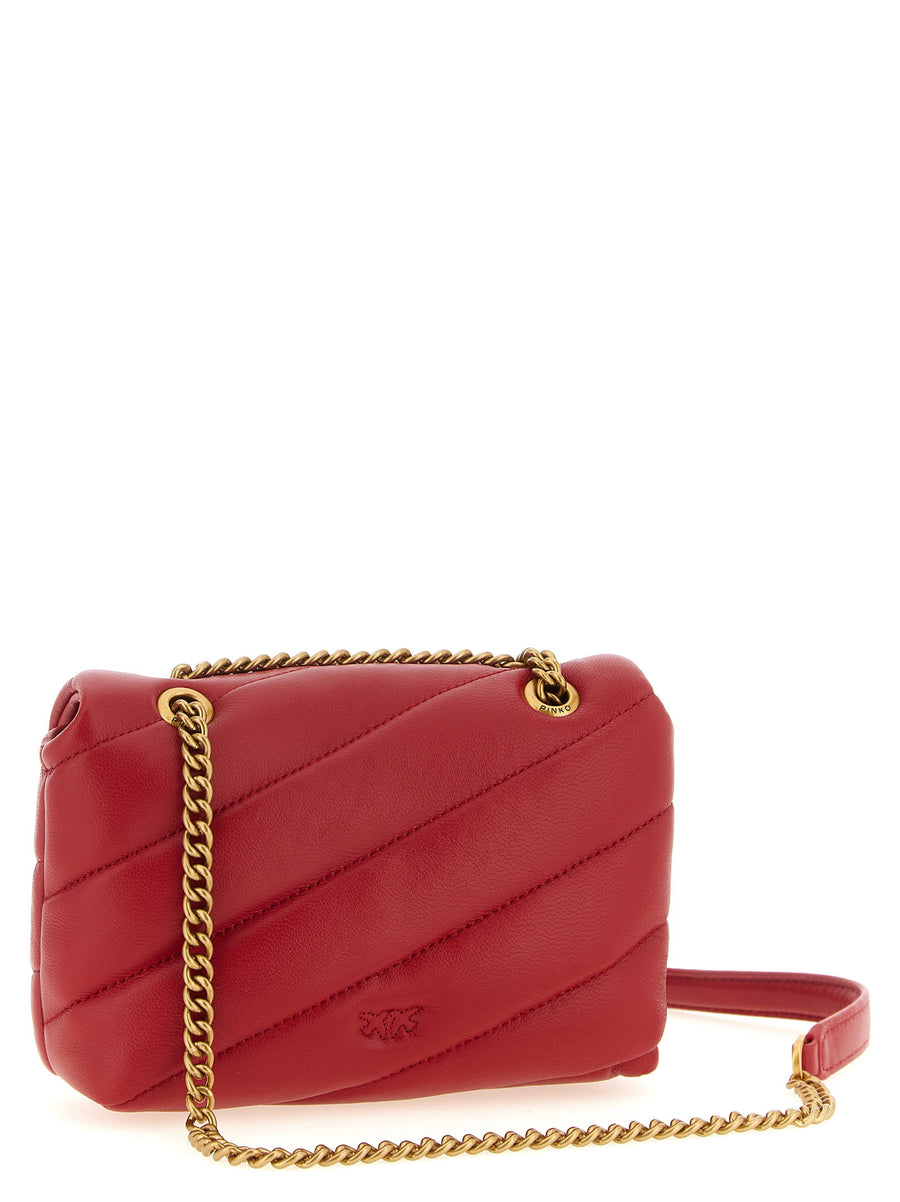 Pinko Baby Love Puff Red Lambskin Crossbody Bag With Love Birds Metal Plate