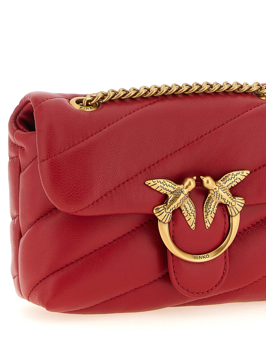 Pinko Baby Love Puff Red Lambskin Crossbody Bag With Love Birds Metal Plate