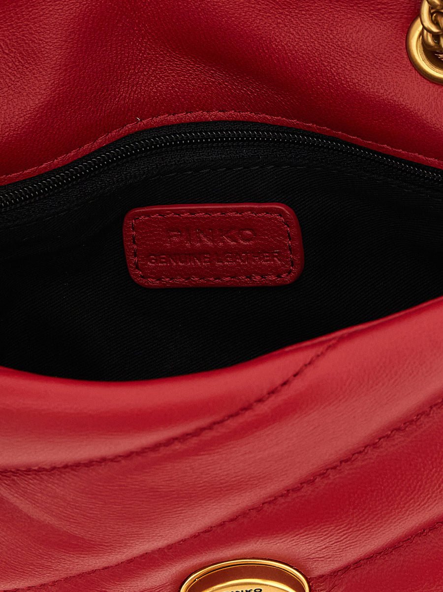 Pinko Baby Love Puff Red Lambskin Crossbody Bag With Love Birds Metal Plate