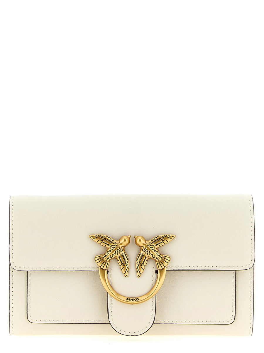 Pinko Love Simply Wallet On Chain White Calfskin With Magnetic Closure Signature Love Birds Buckle For Women