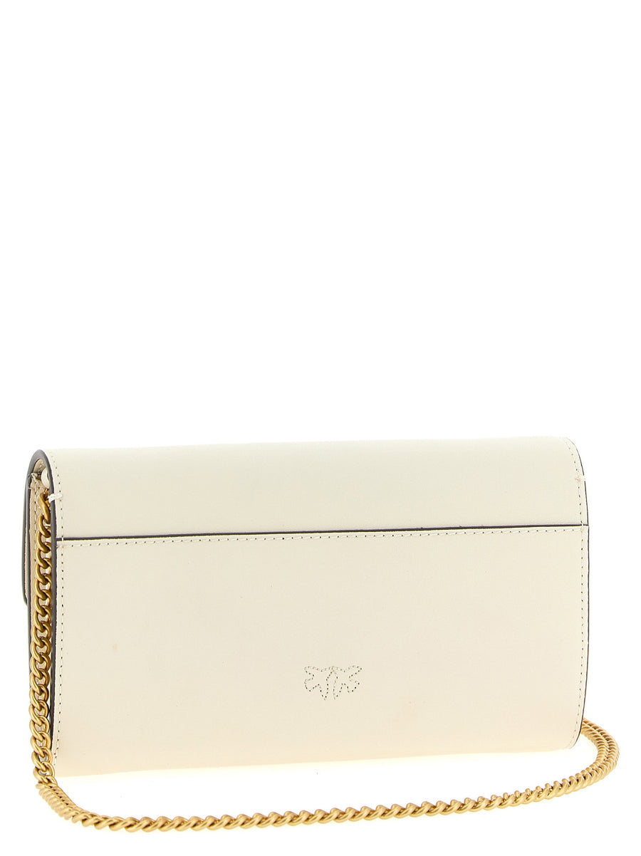 Pinko Love Simply Wallet On Chain White Calfskin With Magnetic Closure Signature Love Birds Buckle For Women