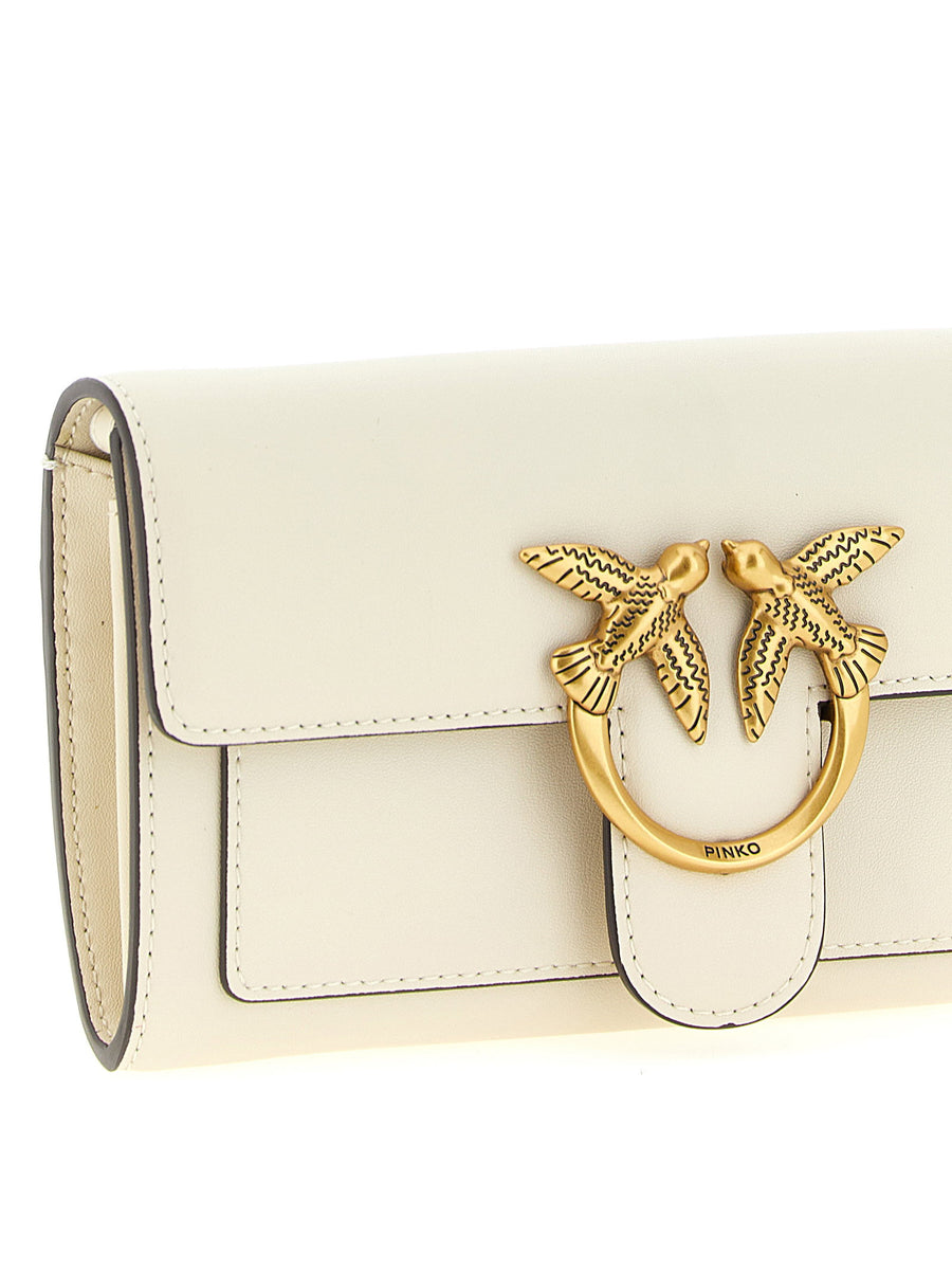 Pinko Love Simply Wallet On Chain White Calfskin With Magnetic Closure Signature Love Birds Buckle For Women