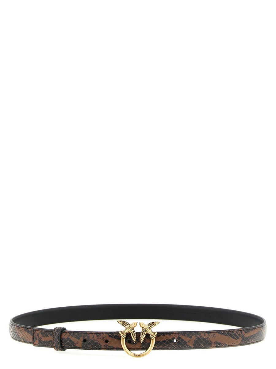 Pinko Brown Python Print Calfskin Leather Belt With Antique Gold Buckle