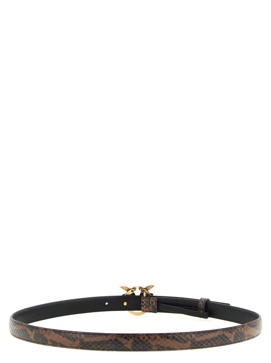 Pinko Brown Python Print Calfskin Leather Belt With Antique Gold Buckle