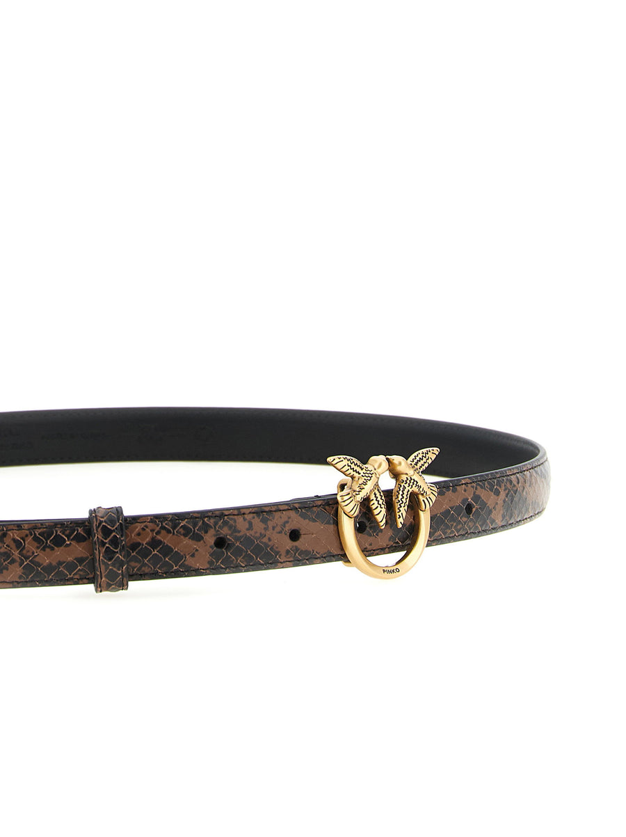 Pinko Brown Python Print Calfskin Leather Belt With Antique Gold Buckle