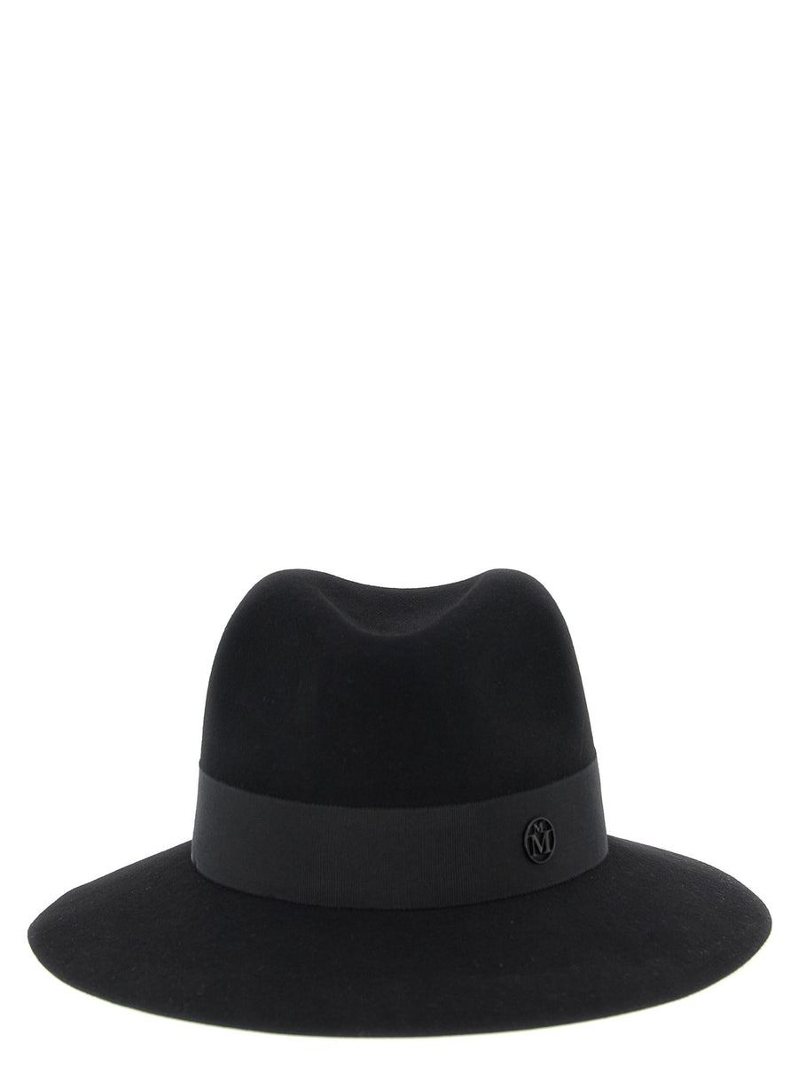 Maison Michel Henrietta Hat Women Fedora In Black Rabbit Felt With Grosgrain Ribbon Logo Timeless