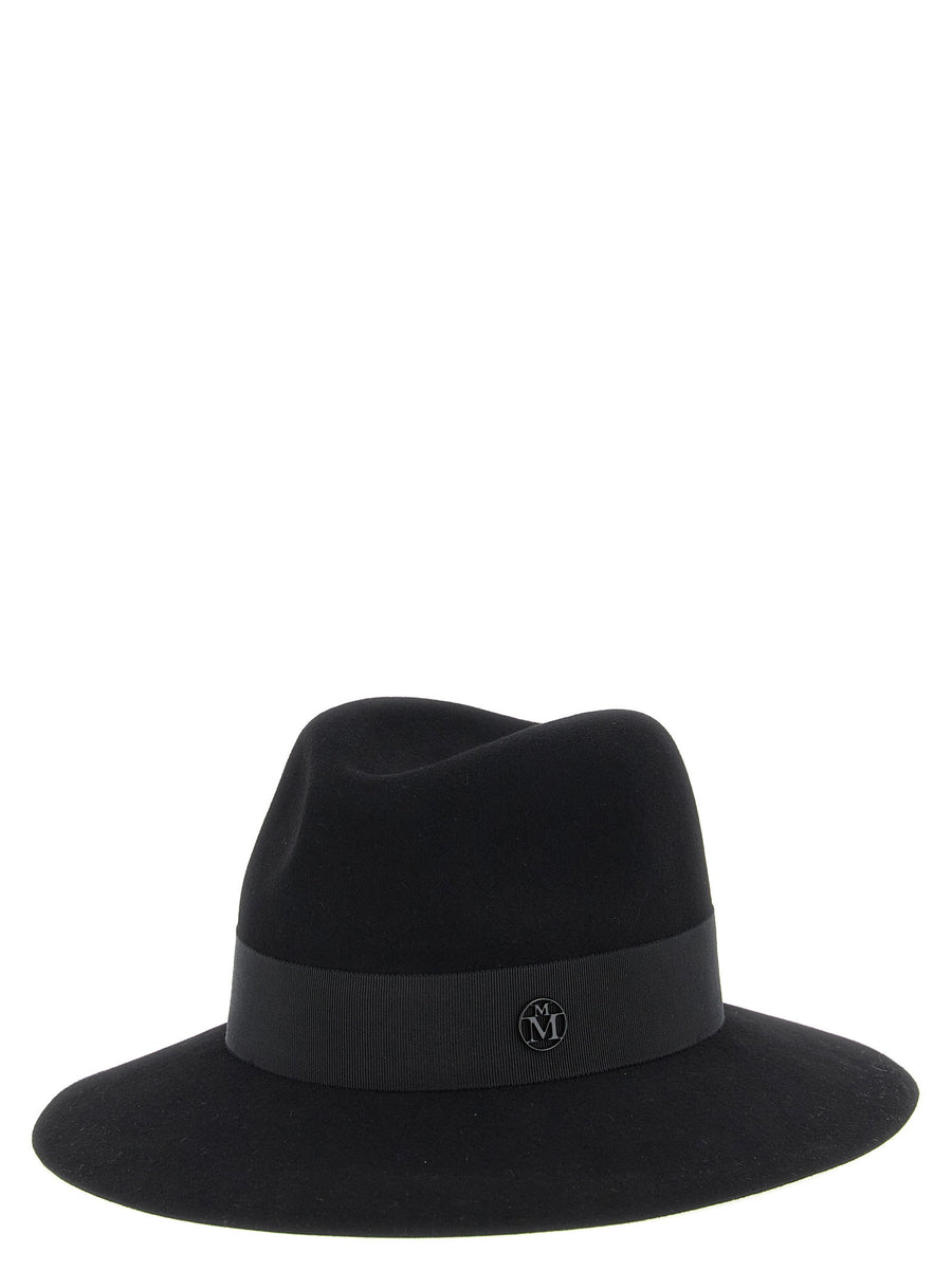 Maison Michel Henrietta Hat Women Fedora In Black Rabbit Felt With Grosgrain Ribbon Logo Timeless