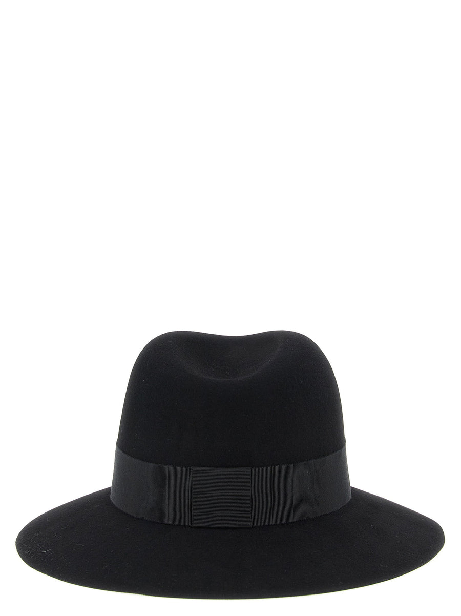 Maison Michel Henrietta Hat Women Fedora In Black Rabbit Felt With Grosgrain Ribbon Logo Timeless