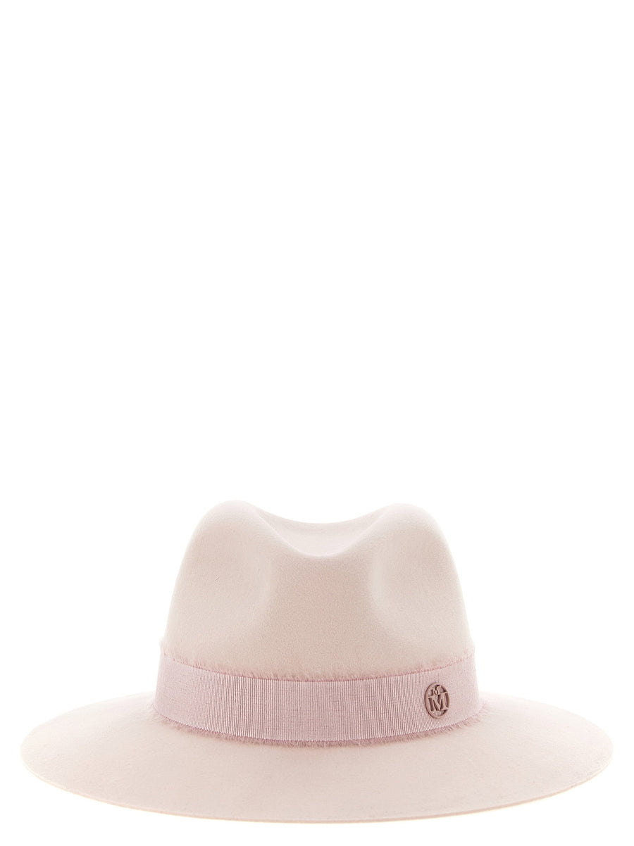 Maison Michel Henrietta Pink Rabbit Felt Fedora Hat For Women With Signature Logo And Luxe Style