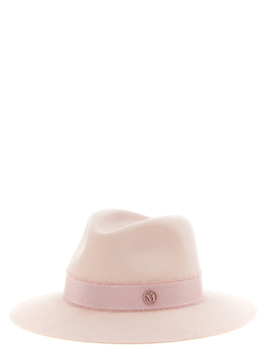 Maison Michel Henrietta Pink Rabbit Felt Fedora Hat For Women With Signature Logo And Luxe Style