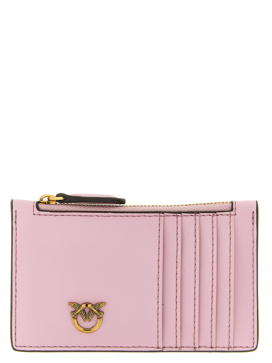 Pinko Airone Card Holder For Women Pink Leather Top Zip Minimalist Luxe Everyday Essential