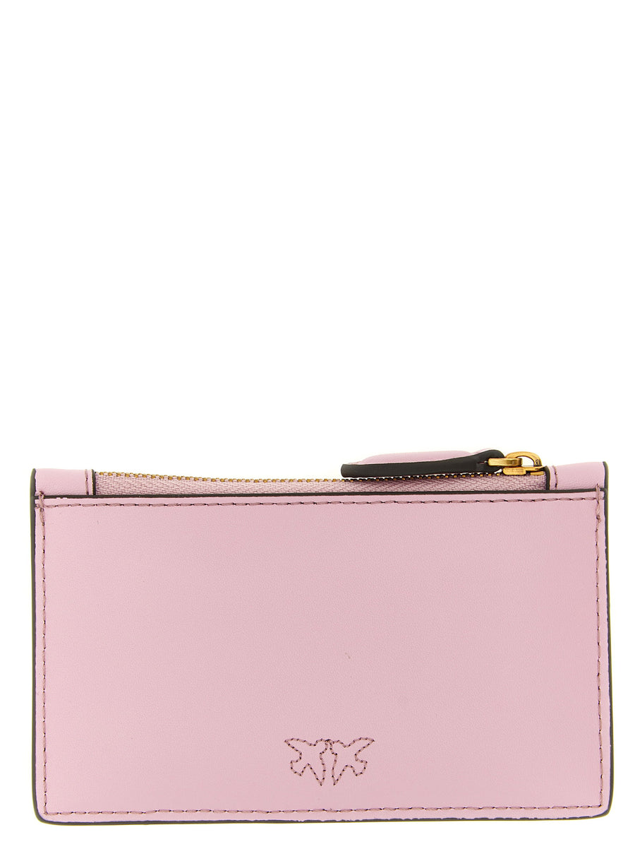 Pinko Airone Card Holder For Women Pink Leather Top Zip Minimalist Luxe Everyday Essential
