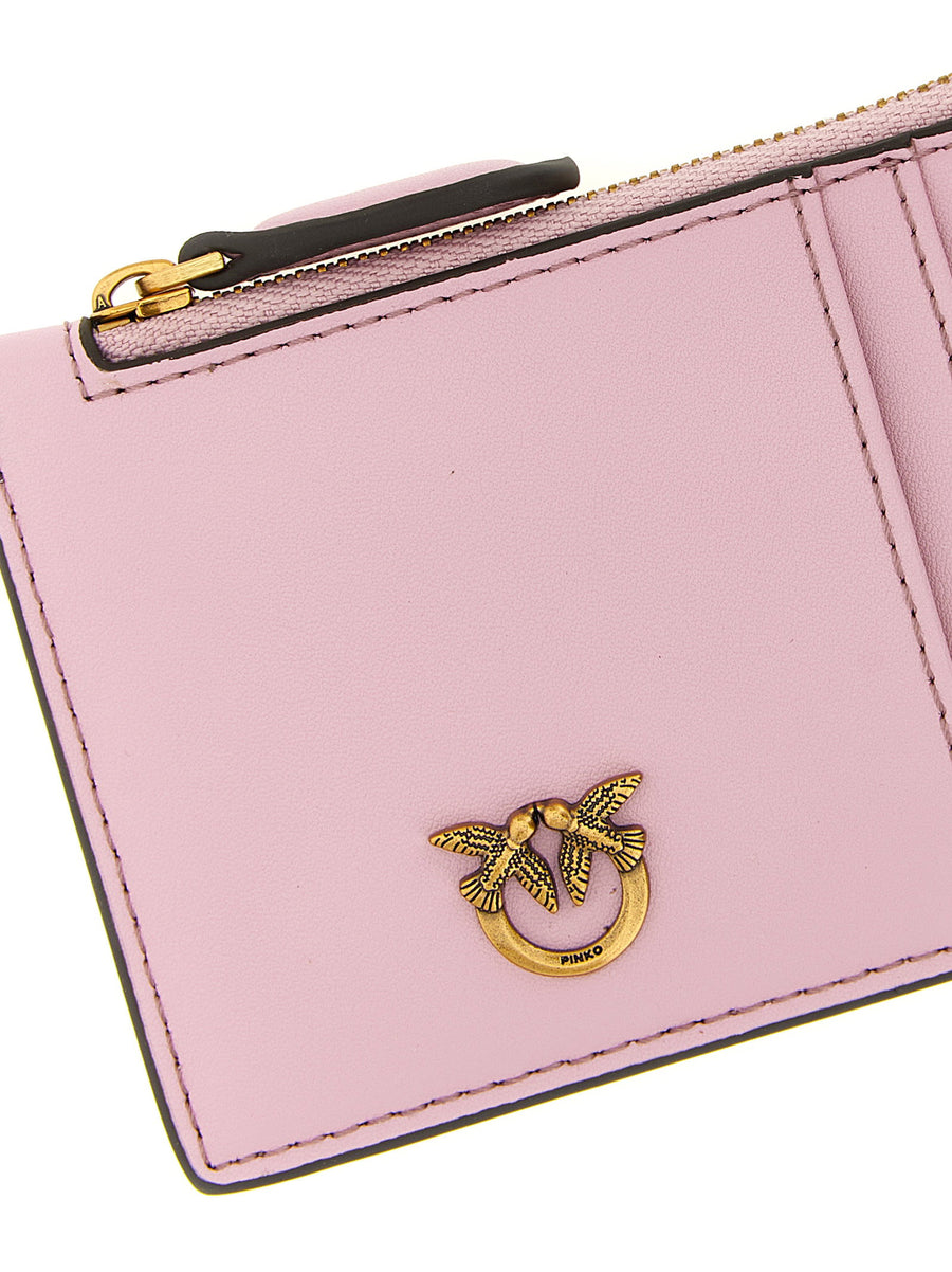 Pinko Airone Card Holder For Women Pink Leather Top Zip Minimalist Luxe Everyday Essential