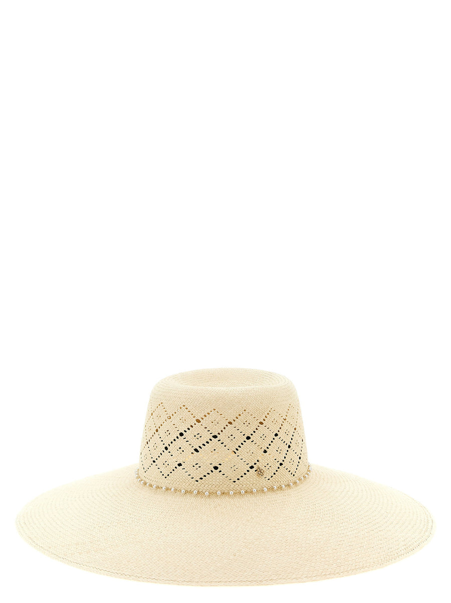 Blanche Hat By Maison Michel Luxurious Handcrafted Panama Straw With Openwork Embroidery And Pearl Chain For Women