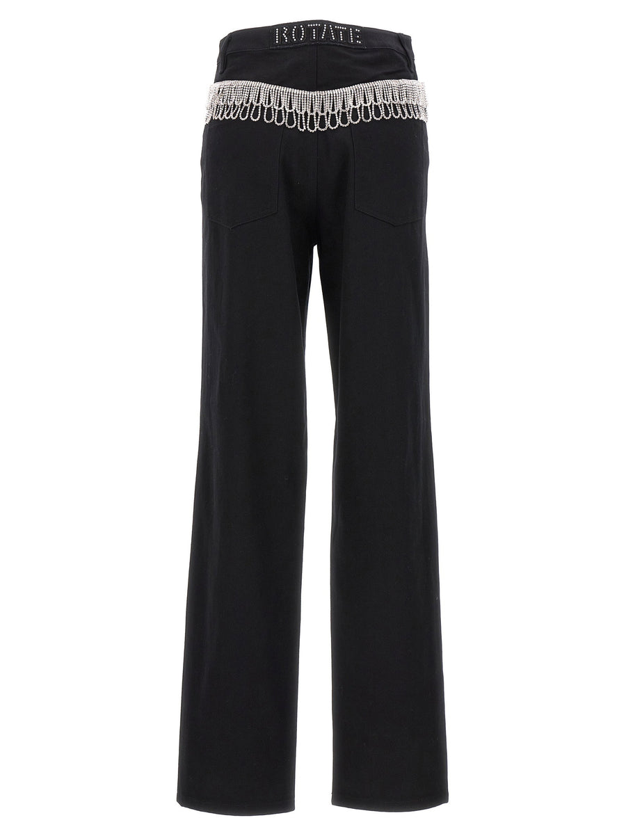 Rotate Birger Christensen Organic Cotton Luxury High Rise Twill Jeans with Crystal Detailing for Women
