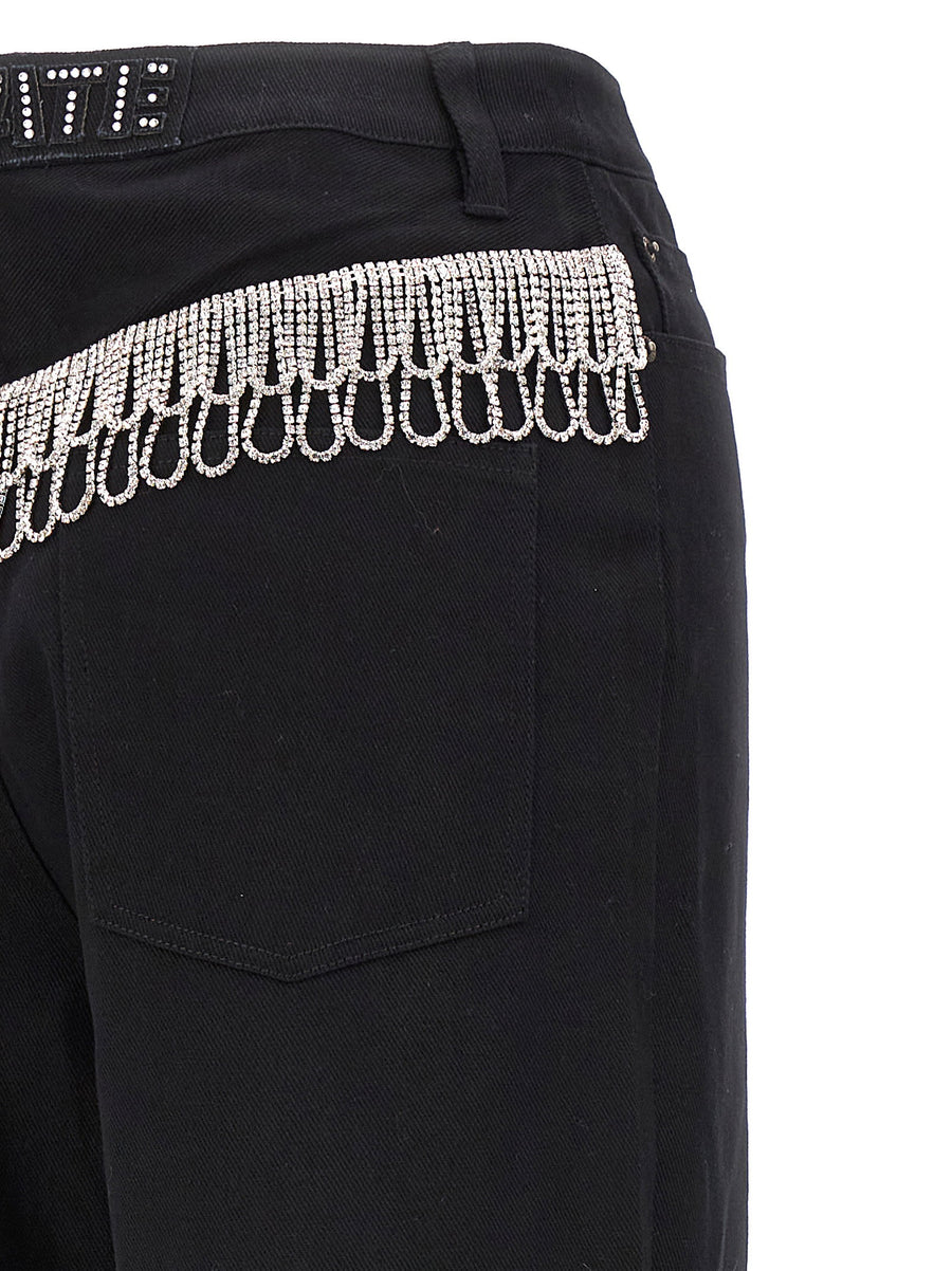 Rotate Birger Christensen Organic Cotton Luxury High Rise Twill Jeans with Crystal Detailing for Women