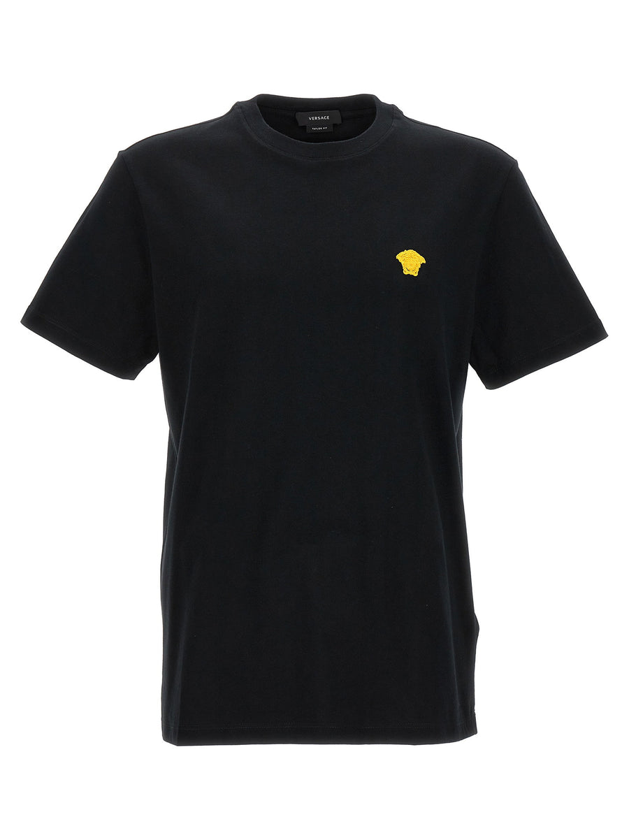 Versace Medusa Embroidered Cotton T Shirt Black Crewneck Short Sleeve Top