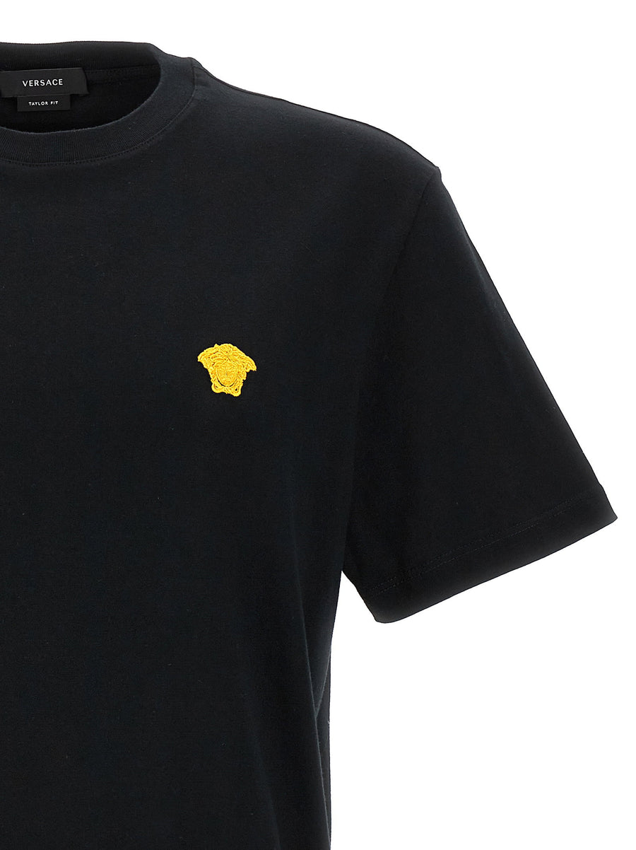 Versace Medusa Embroidered Cotton T Shirt Black Crewneck Short Sleeve Top