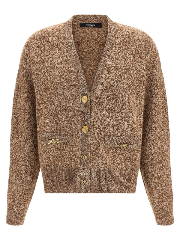 Versace Medusa 95 Button Cardigan For Women Beige Luxurious Mouliné Wool Cashmere Blend Medusa Metal Button Closure