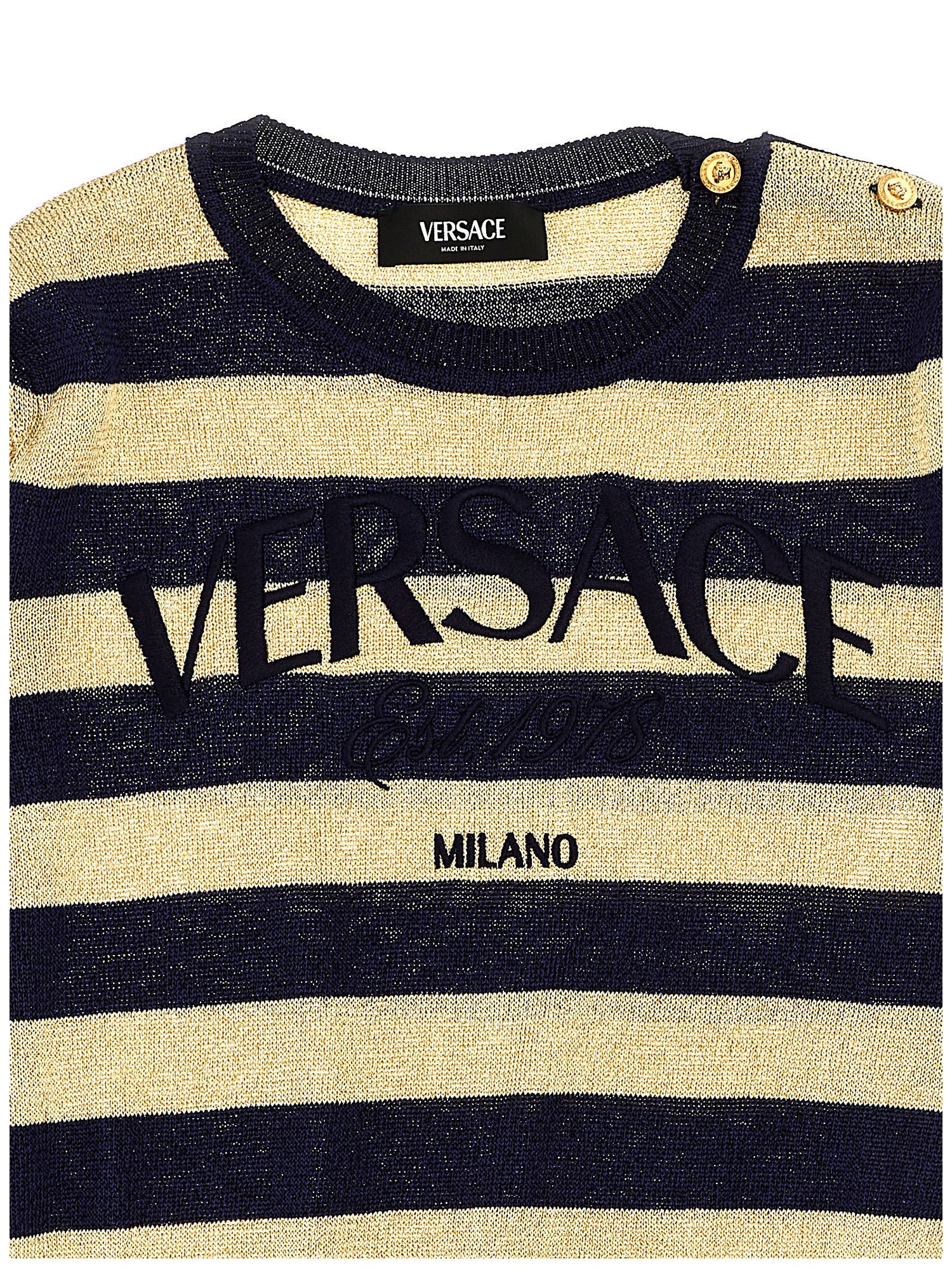 Versace Kids Lurex Striped Sweater With Logo Embroidery