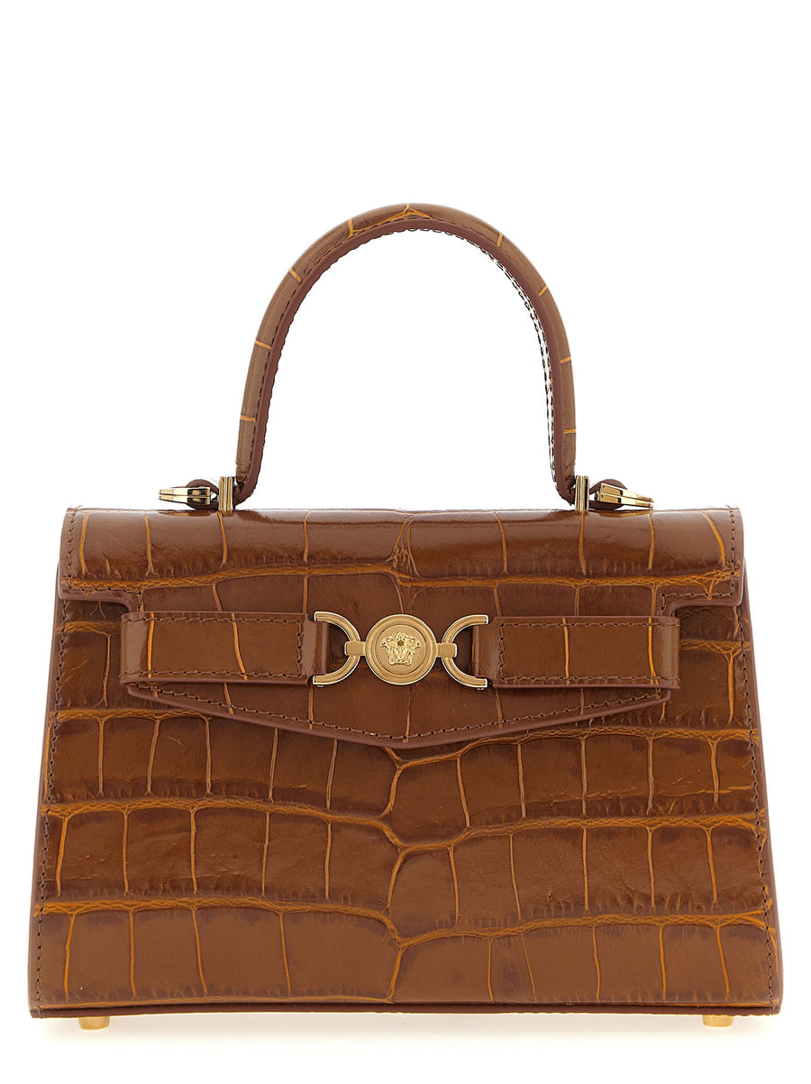 Versace Medusa 95 Small Handbag Embossed Crocodile Leather Magnetic Flap Calfskin For Women